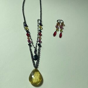 Elegant Multicolor Gemstone Necklace and Earring Set